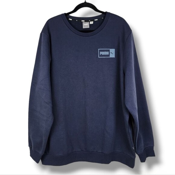 Puma Navy Men Sweatshirt Cotton Blend Crewneck Pullover Top Size XXL - Picture 1 of 11